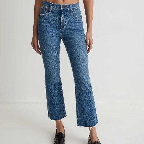 MADEWELL THE SKINNY FLARE JEANS CROPPED HIGH RISE STRETCH RAW HEM MED WASH sz 28 - Picture 1 of 9